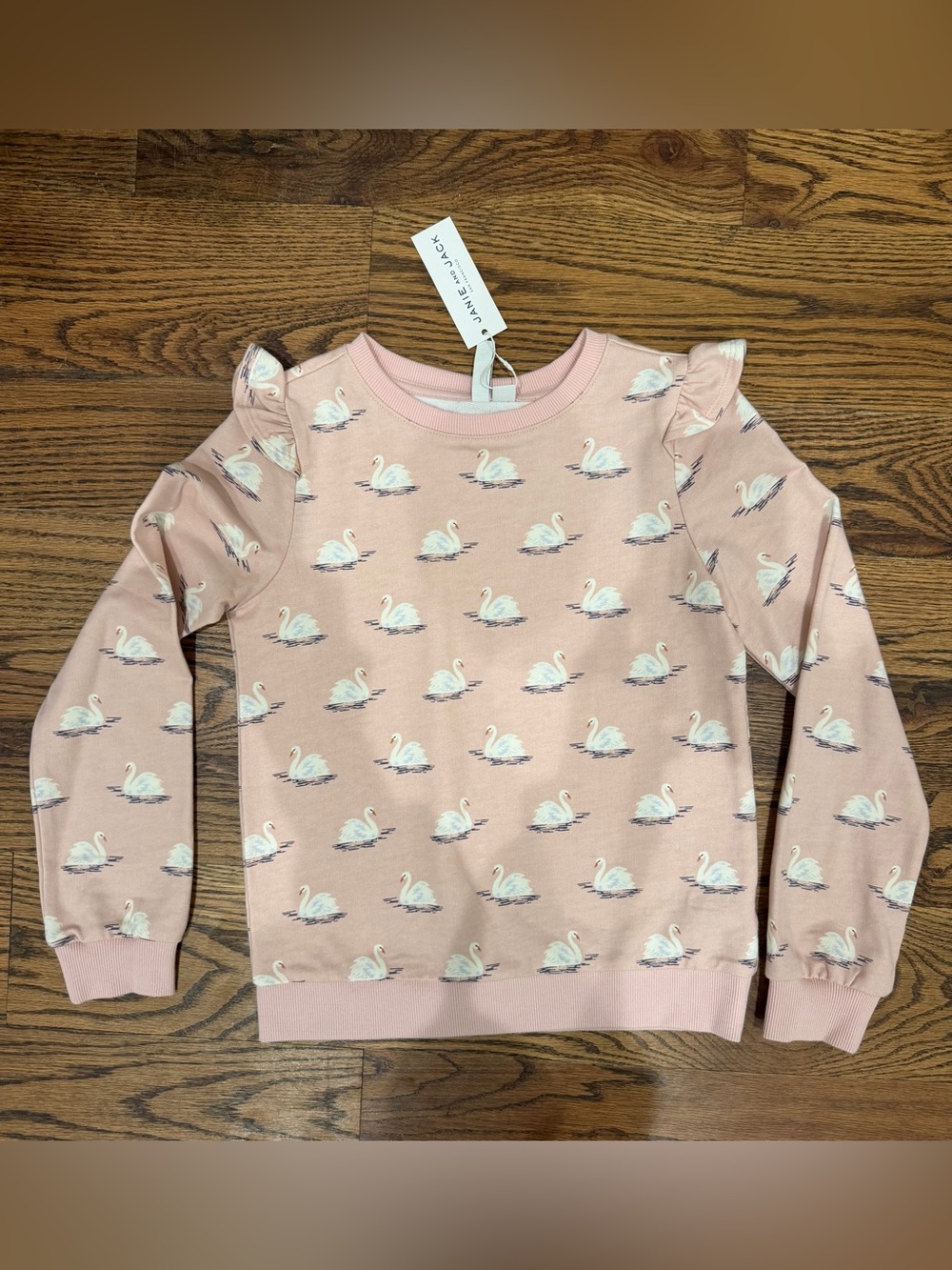 Janie and Jack Pink Swan Ruffle Sweatshirt